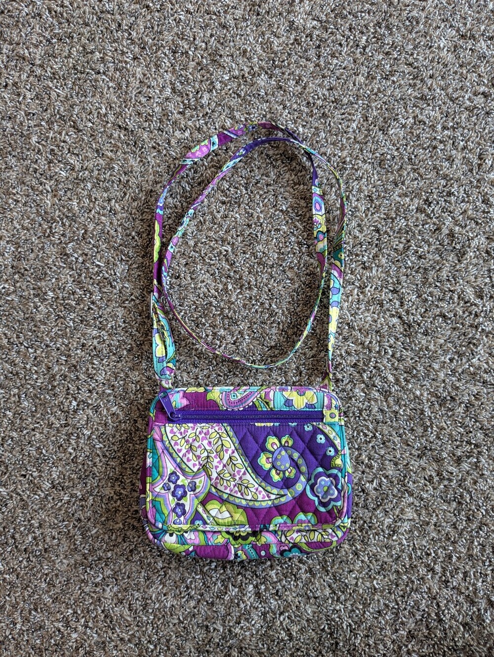 Vera Bradley Floral Paisley Crossbody Bag Purse Purple Green